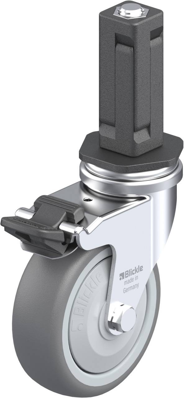 Industrie-Rad mit grauer Gummi-Lauffläche und stabilem Metallgehäuse, entworfen für hohe Beanspruchung und einfache Manövrierbarkeit.