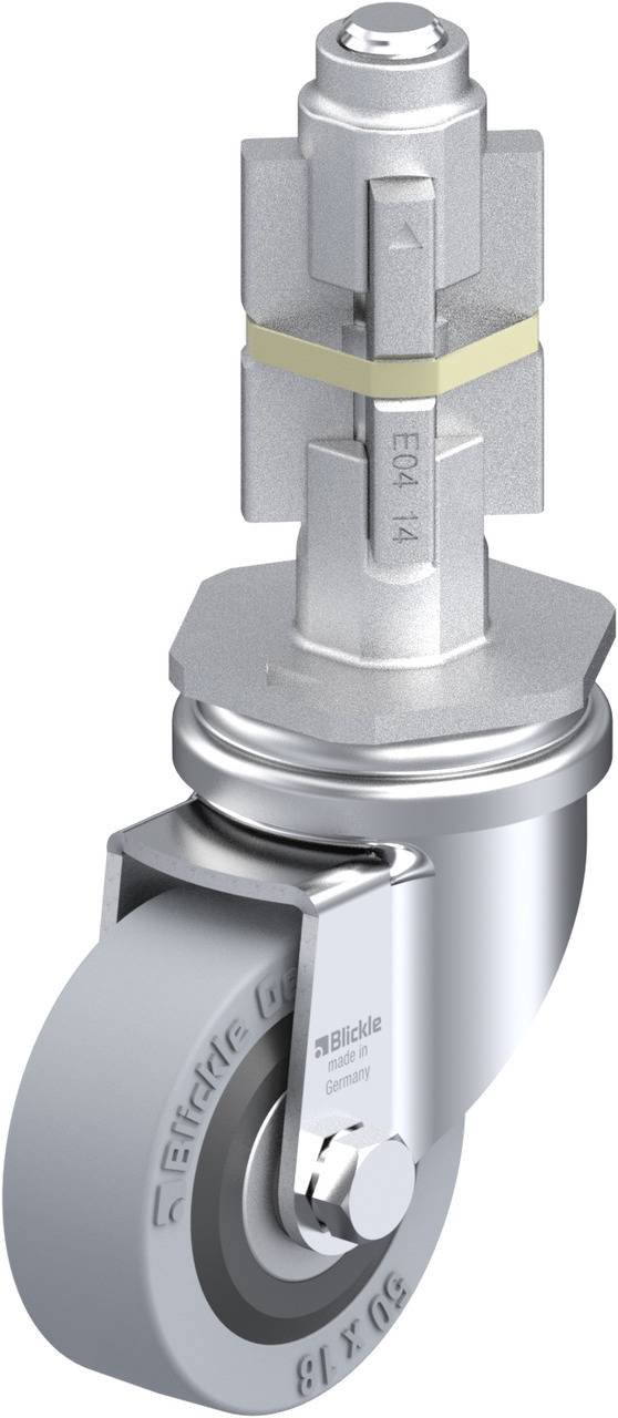 Lenkrolle mit feststellbarer Achse, silberfarben, Darstellung von einer Seite. Geeignet für schwere Lasten.