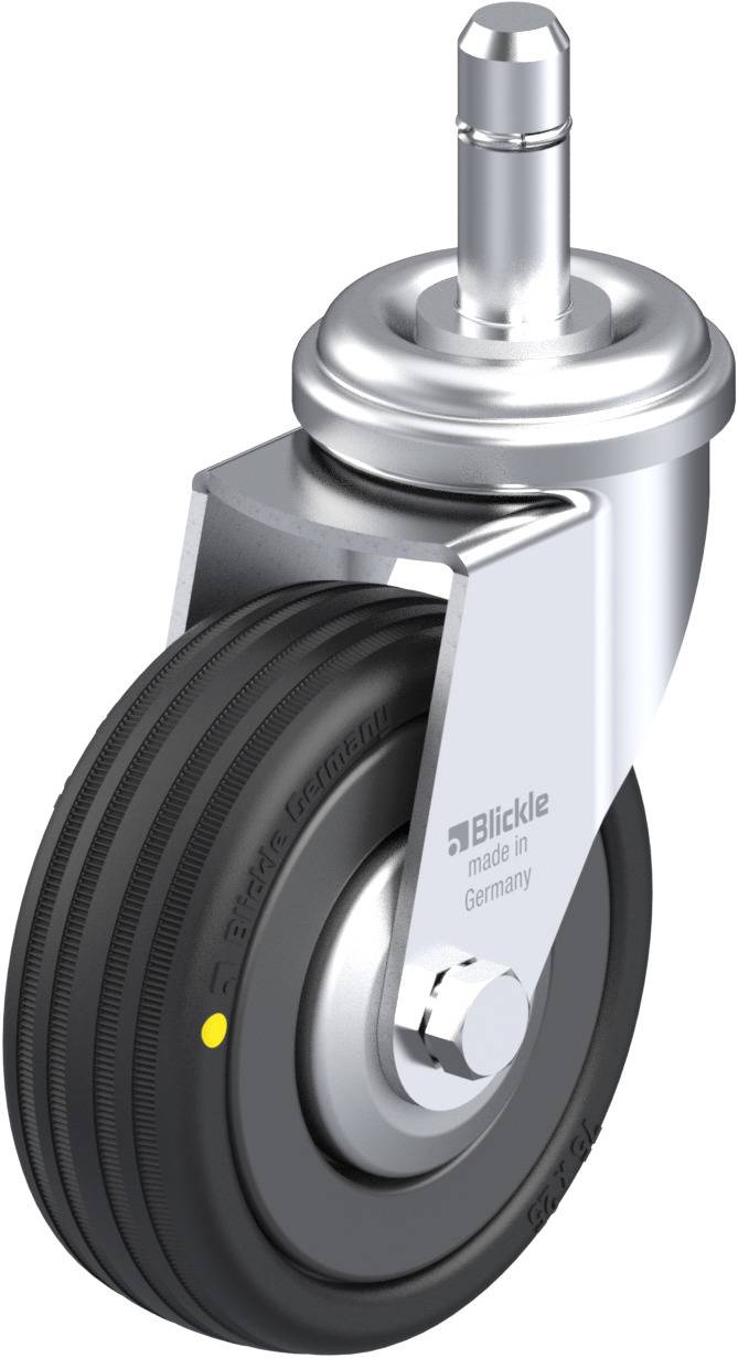 Schwenkrolle mit stabilem Gehäuse, schwarzem Rad und silbernem Befestigungsbolzen, geeignet für Transportwagen oder Möbel.