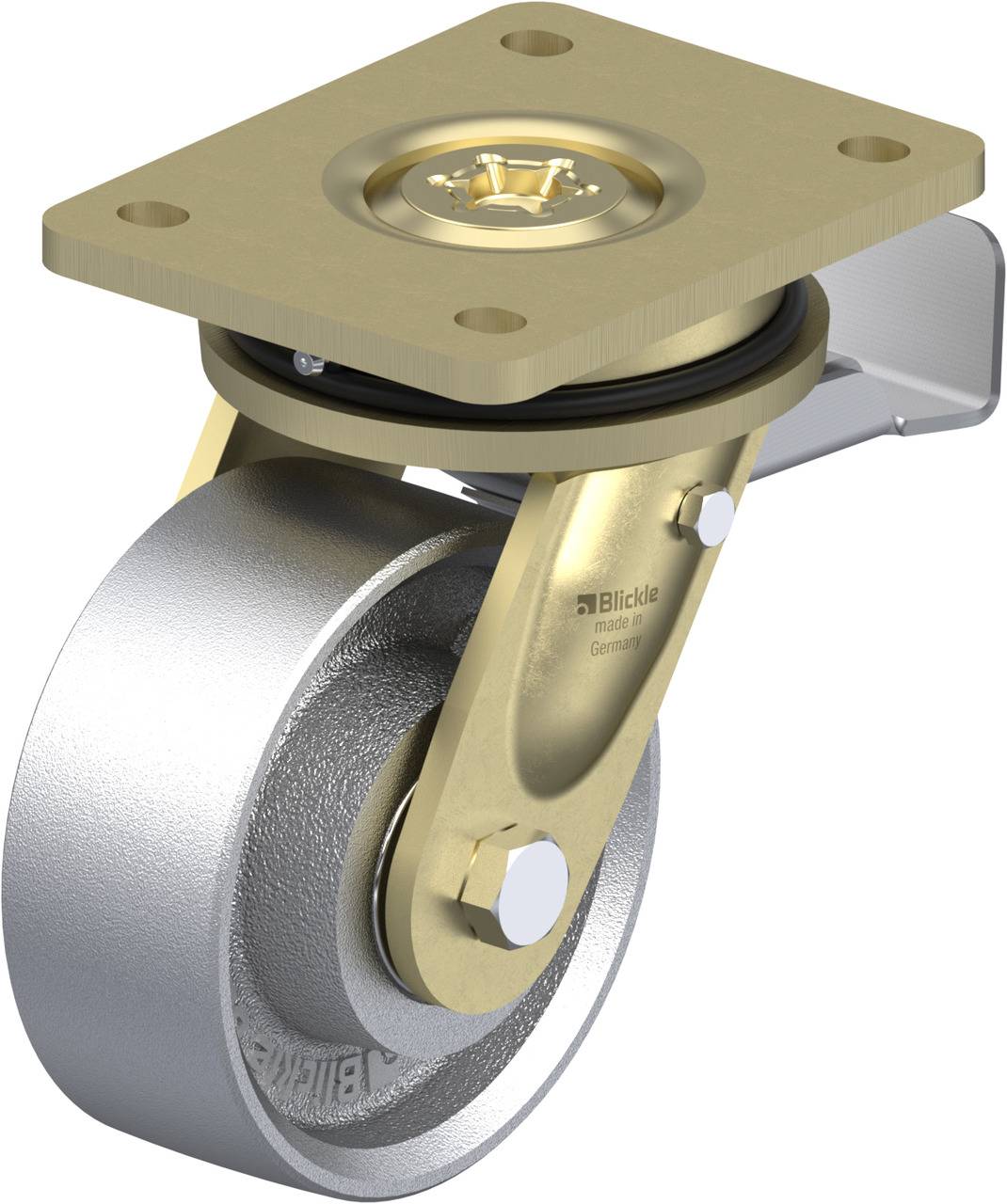 Metallenes Lenkrad mit Befestigungsplatte, drehbar.