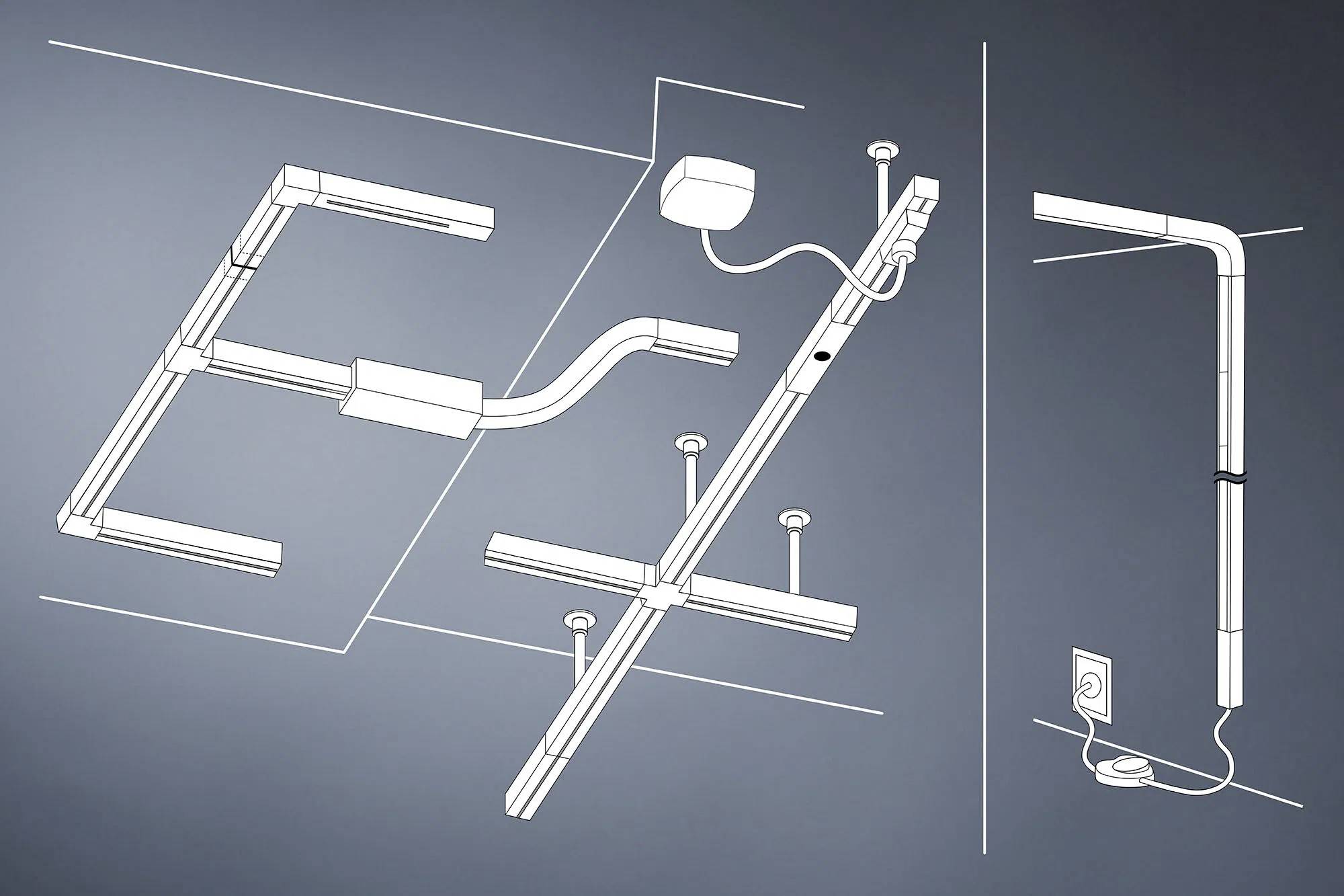 Ein technisches Diagramm zeigt die elektrische Anschlussskizze eines Geräts. Enthält Kabelverbindungen und Wandsteckdose.