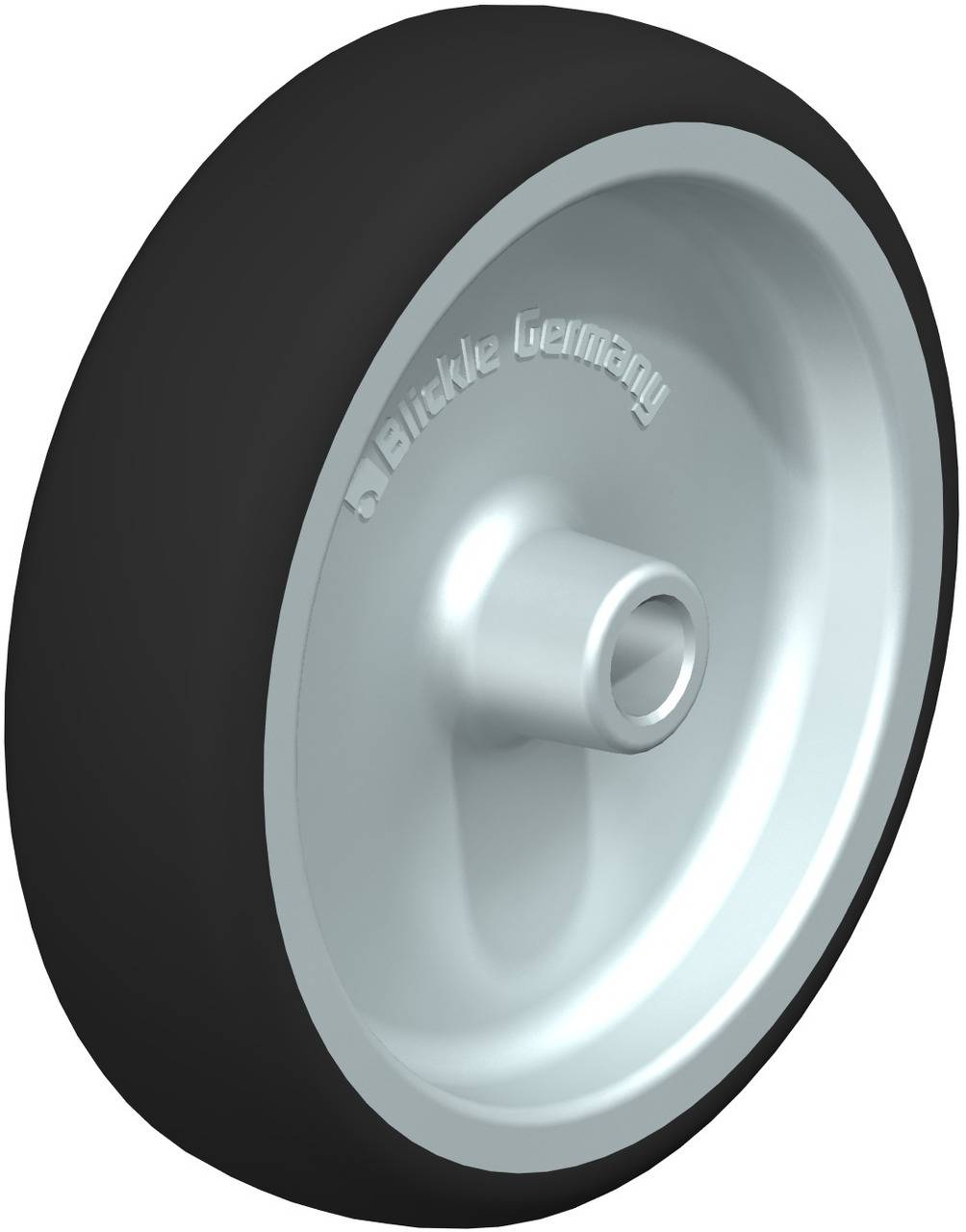 Schwarzes Rad mit silberner Felge, hergestellt von einem Unternehmen, dessen Branding auf der Felge eingeprägt ist.