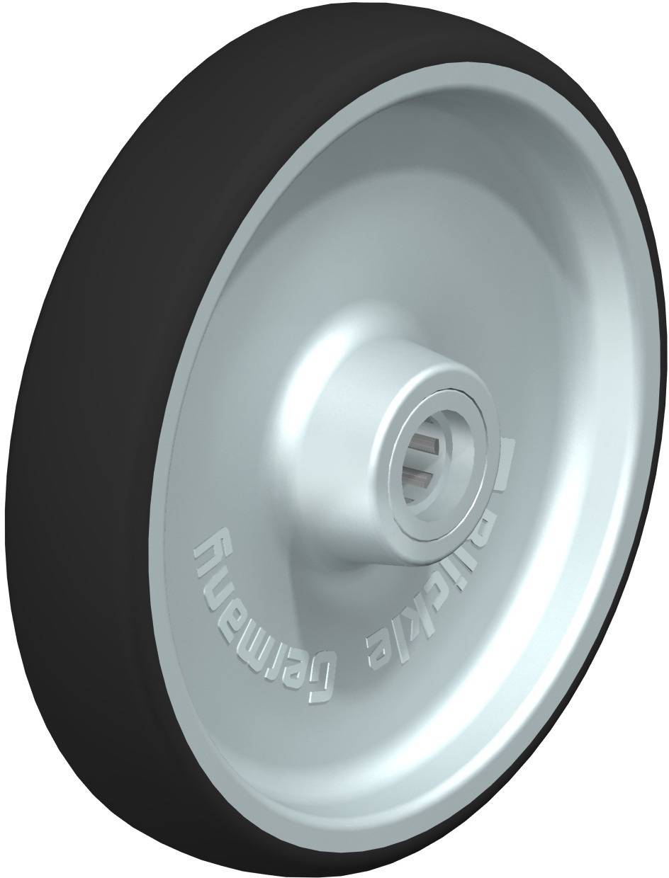 Schwarzes Rad mit silbrigem Innenring und Aufschrift 'Germany'.