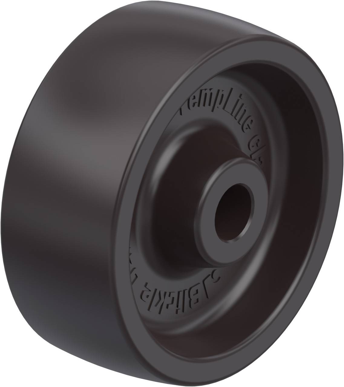 Schwarzes rundes Kunststoffrad mit zentralem Loch, möglicherweise Teil eines größeren Mechanismus oder Geräts.