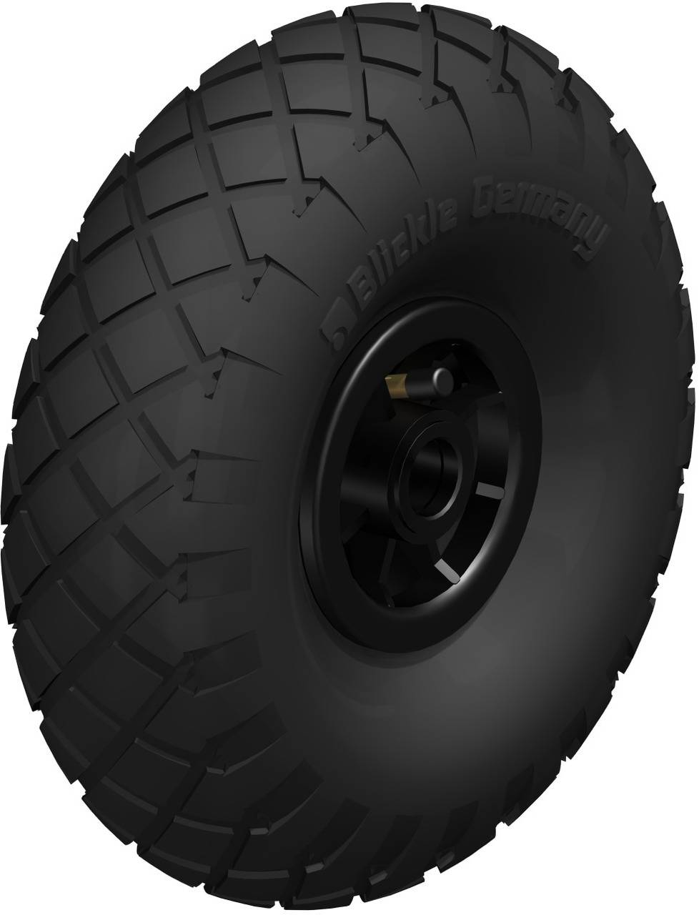 Schwarzes Ersatzrad mit robustem Profil und der Prägung 'Blickle Germany' auf der Seite. Geeignet für industrielle Anwendungen.