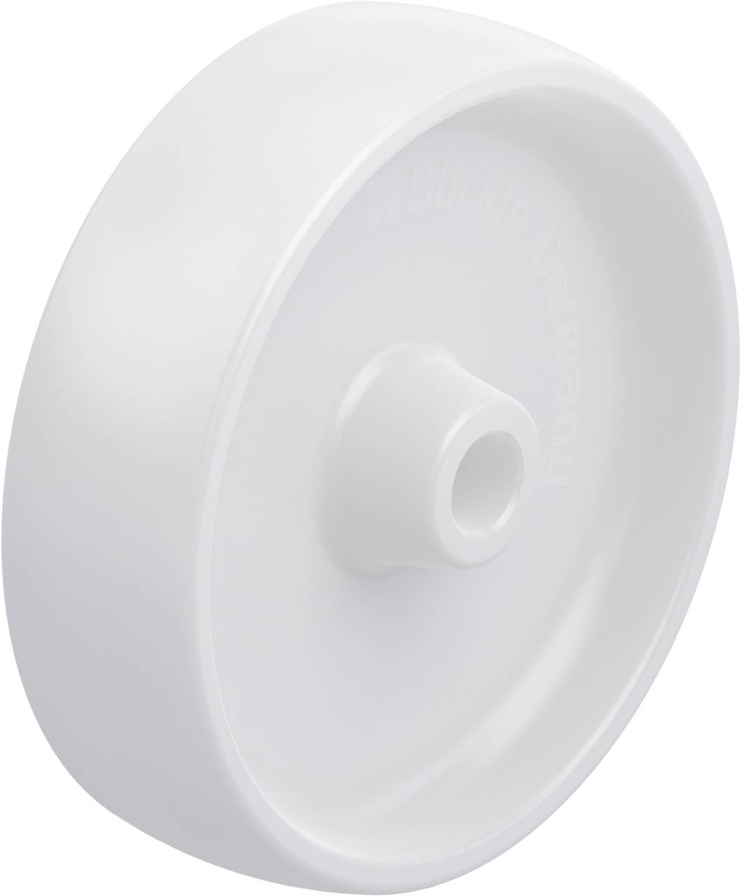 Weiße Kunststoffrolle mit glatter Oberfläche, zylindrischem Loch in der Mitte und leicht abgeschrägten Kanten.
