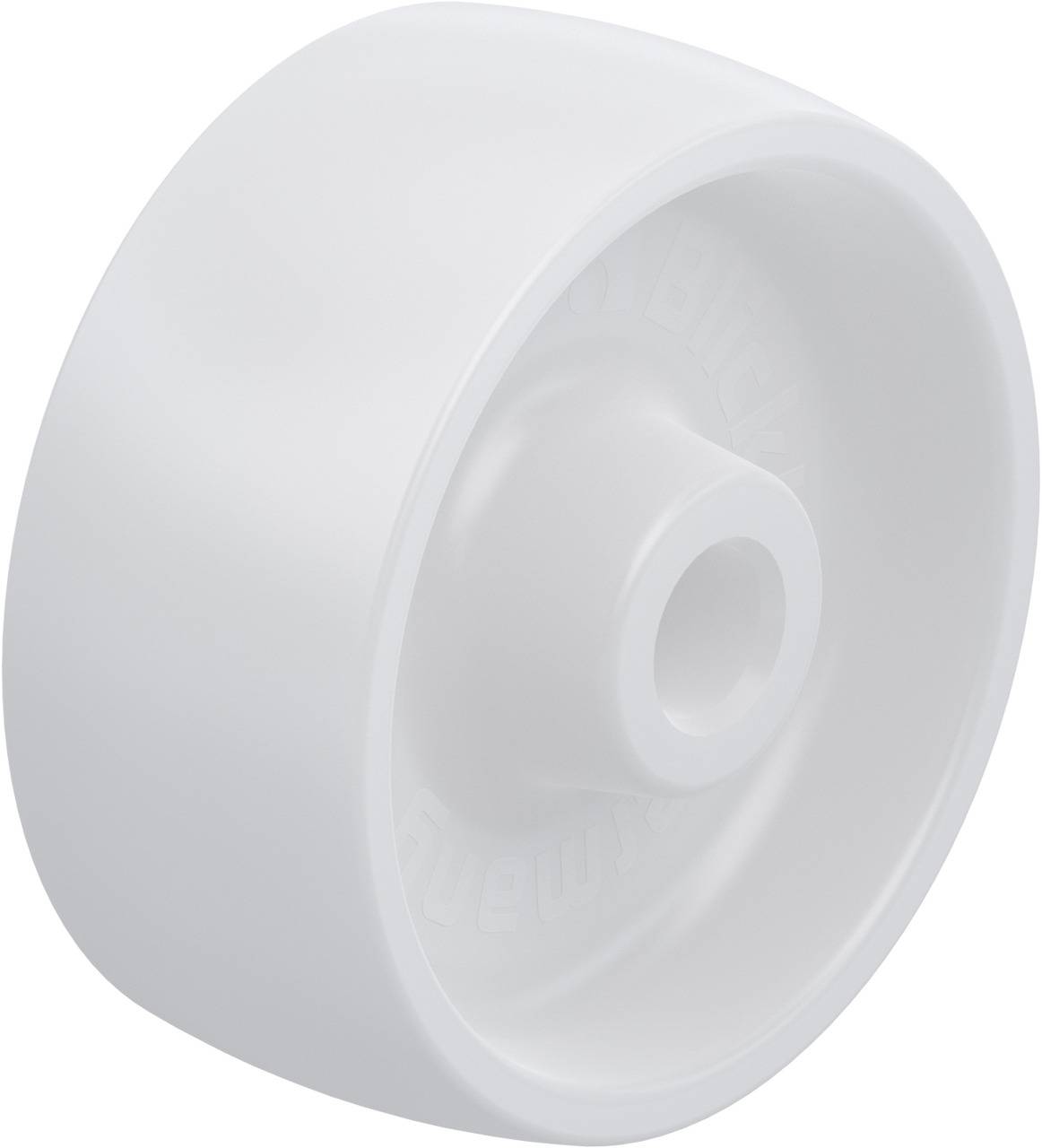 Weißes Skateboard-Rad mit glatter Oberfläche und zylindrischer Form, geeignet für eine ruhige und stabile Fahrt.