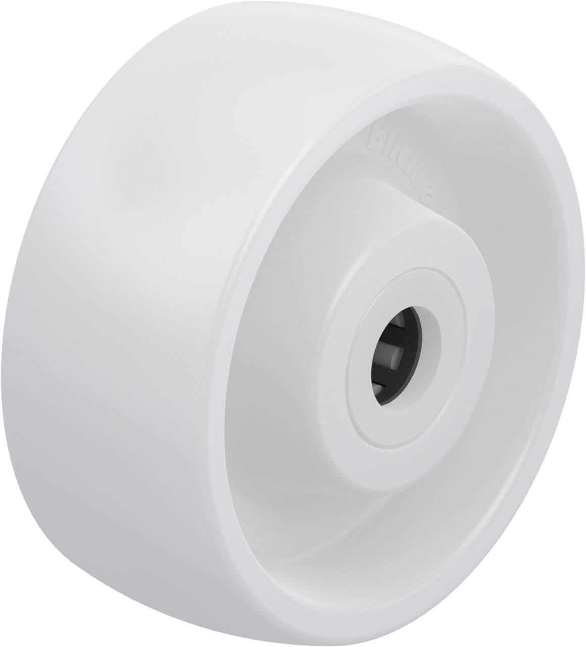 Weiße Rolle mit glatter Oberfläche und schwarzem Innenlager, geeignet für Möbel oder Geräte.