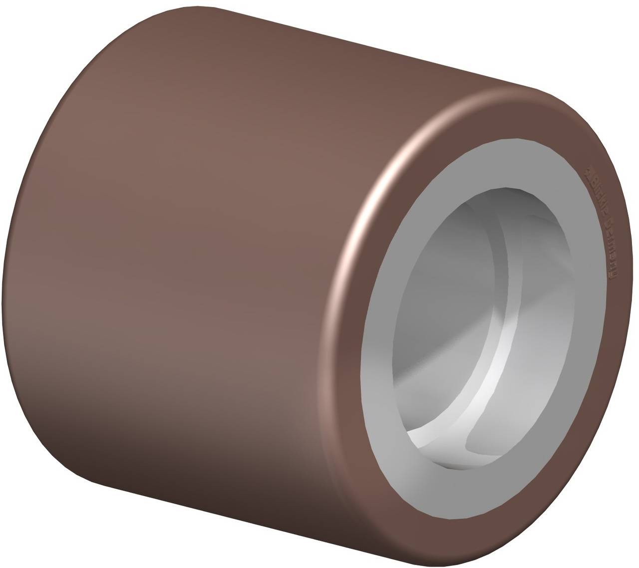 Eine braune zylindrische Rolle mit einem silbernen Innenring, wahrscheinlich ein Maschinenteil oder ein Lager.