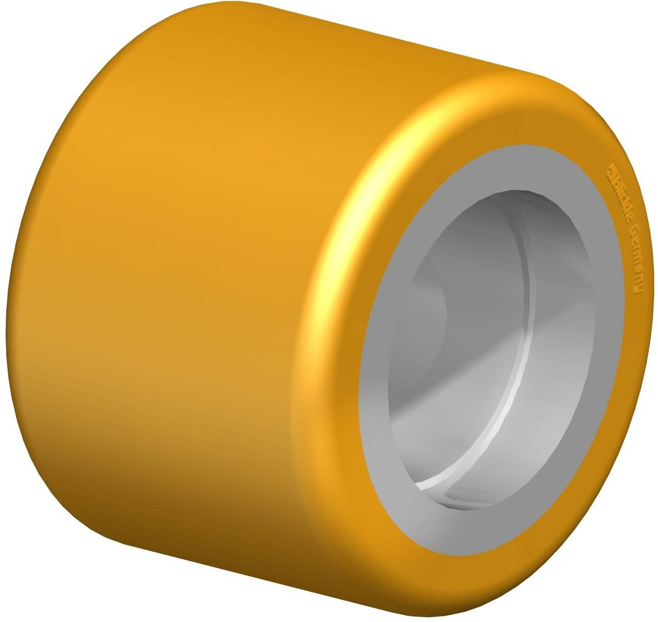Ein goldfarbenes Zylinderlaufrad mit silbernem Innenring, geeignet für Rollen oder mechanische Anwendungen.
