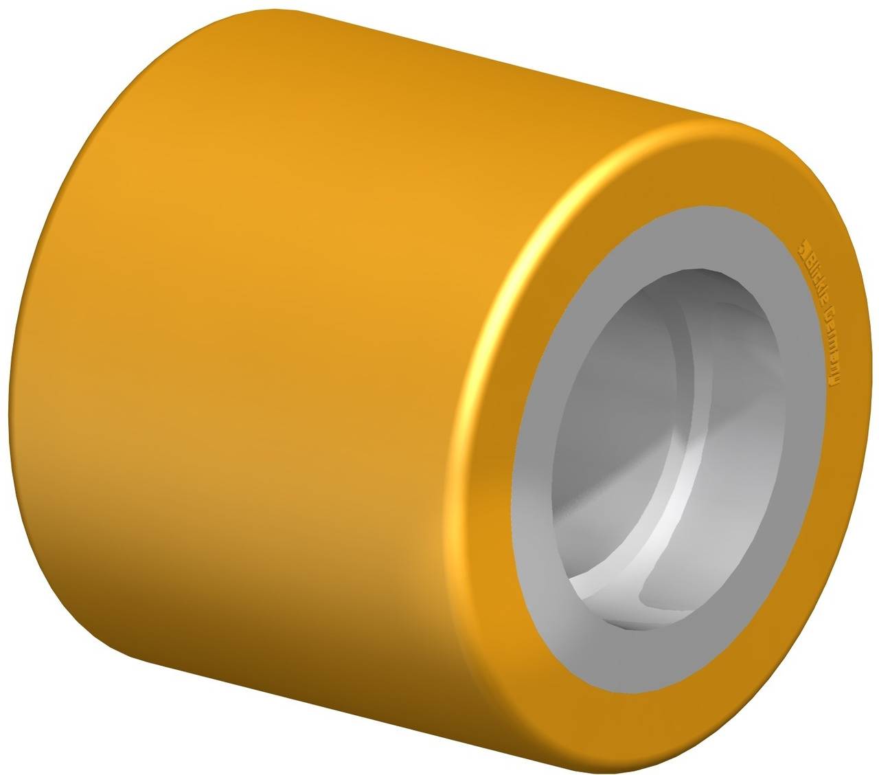 Goldene zylindrische Rolle mit silbernem Innenring. Verwendet als Komponente in Maschinen oder Transportbändern.