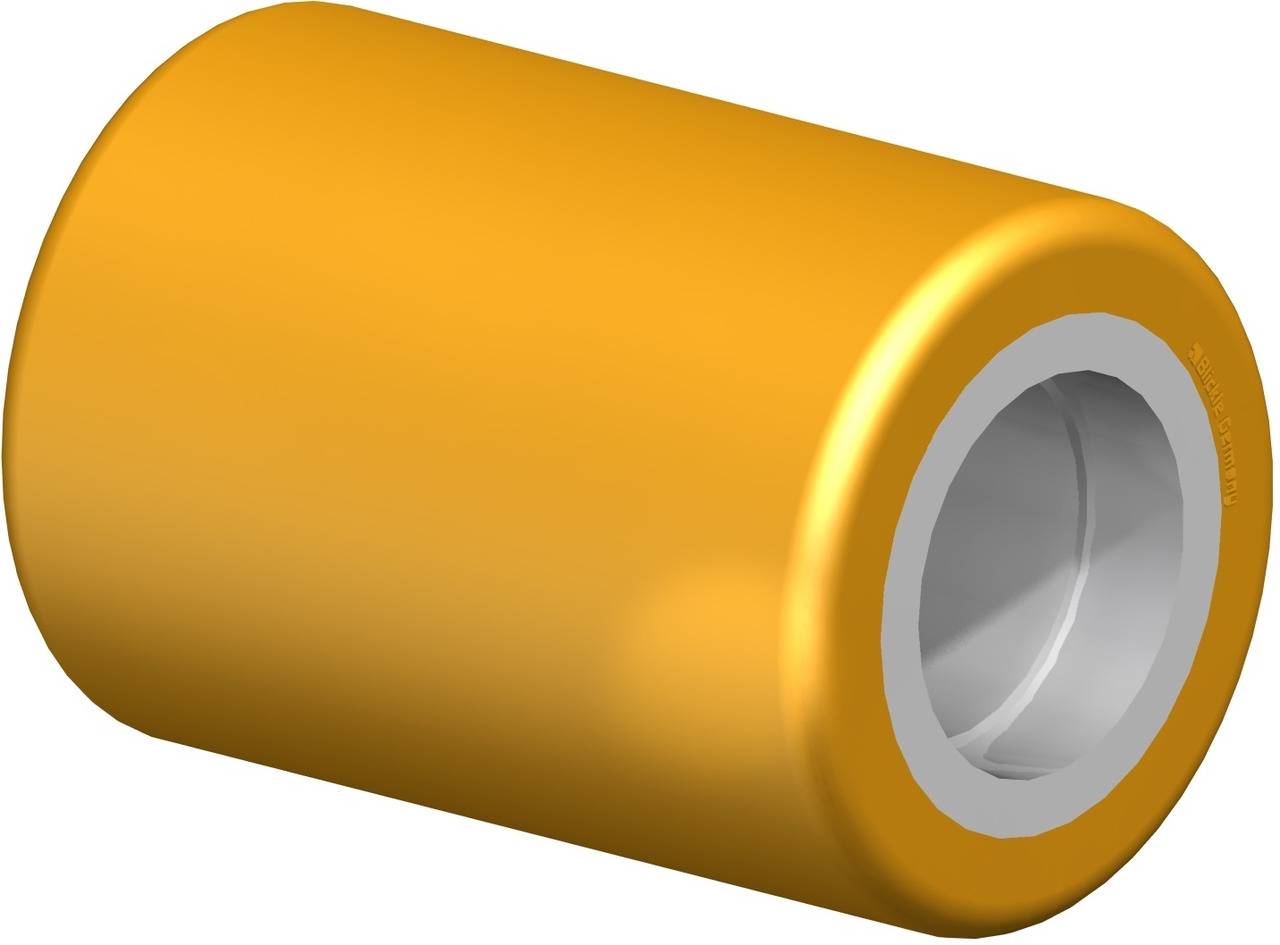 Ein zylindrisches Rohr in goldener Farbe mit einem silbernen, hohlen Inneren, dargestellt auf einem neutralen Hintergrund.