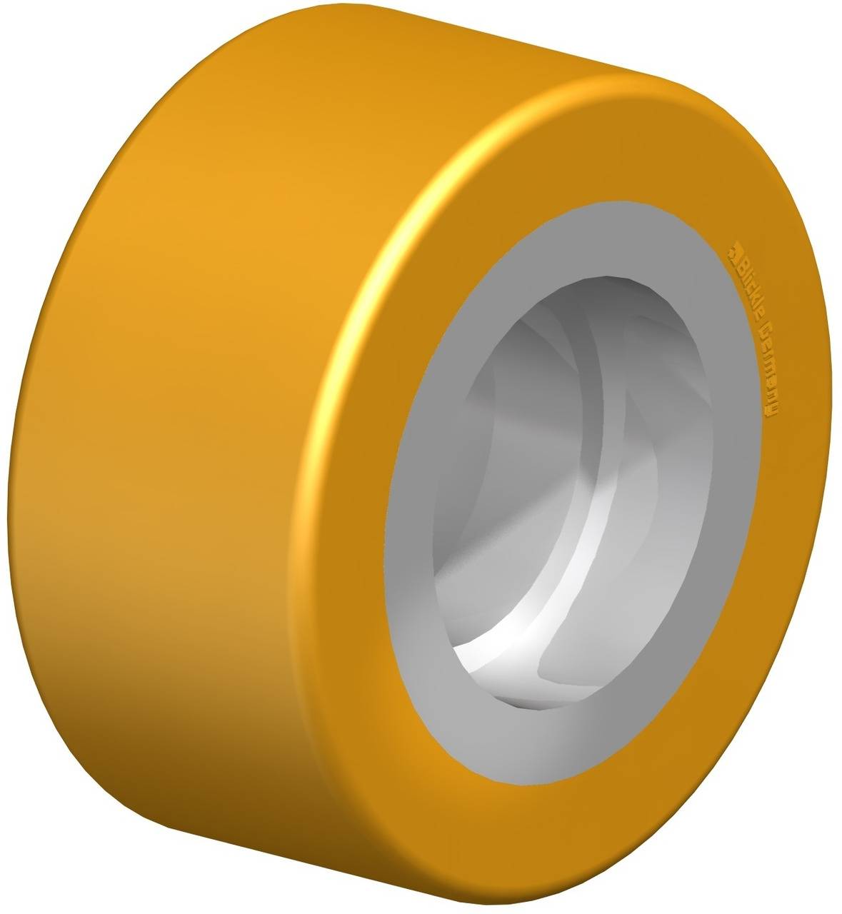 Orange Rad mit silberner Innenseite, typischerweise für Skateboards oder Roller verwendet, auf weißem Hintergrund.