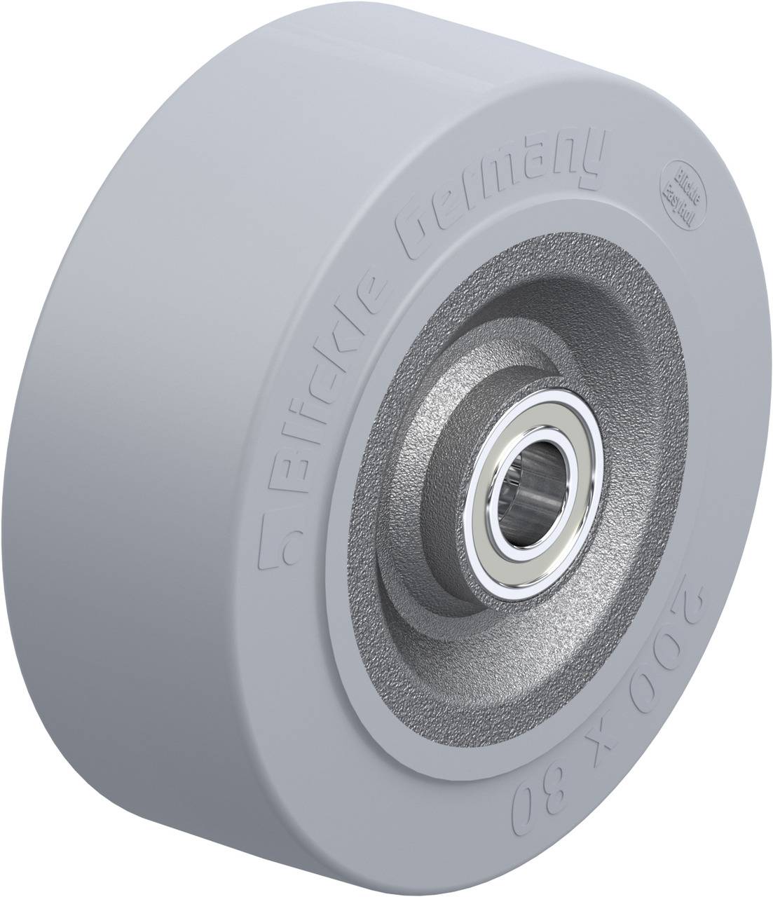 Graues Rad mit Metalllager, geprägt mit '80 x 30' und 'Effekt Germany', auf glatter Oberfläche.