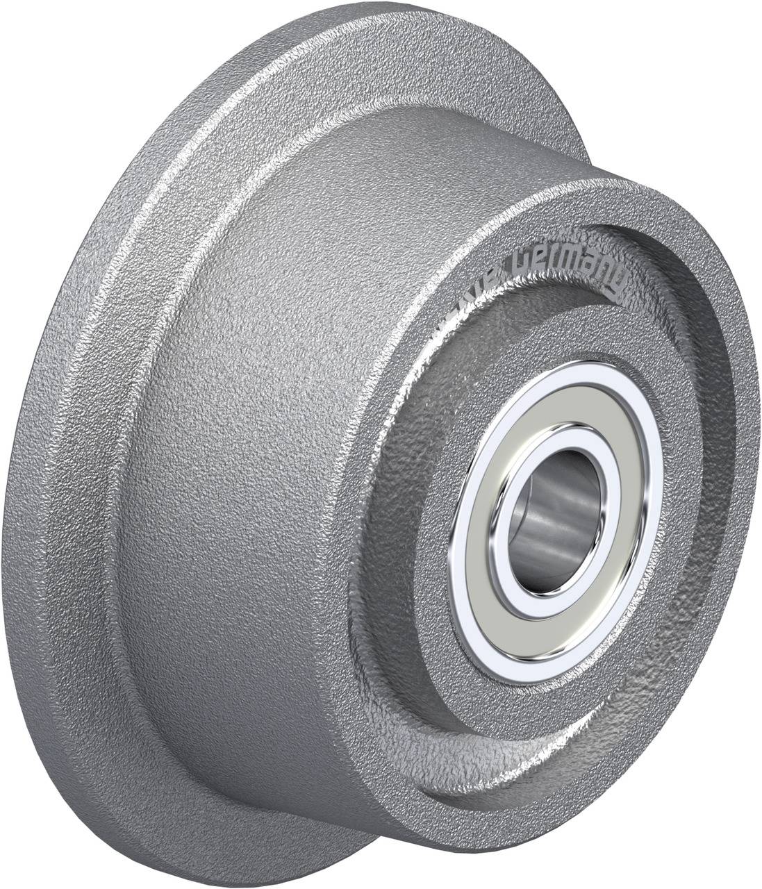 Metallrad mit integriertem Kugellager, geeignet für industrielle Anwendungen, robuste Bauweise für langlebige Nutzung.