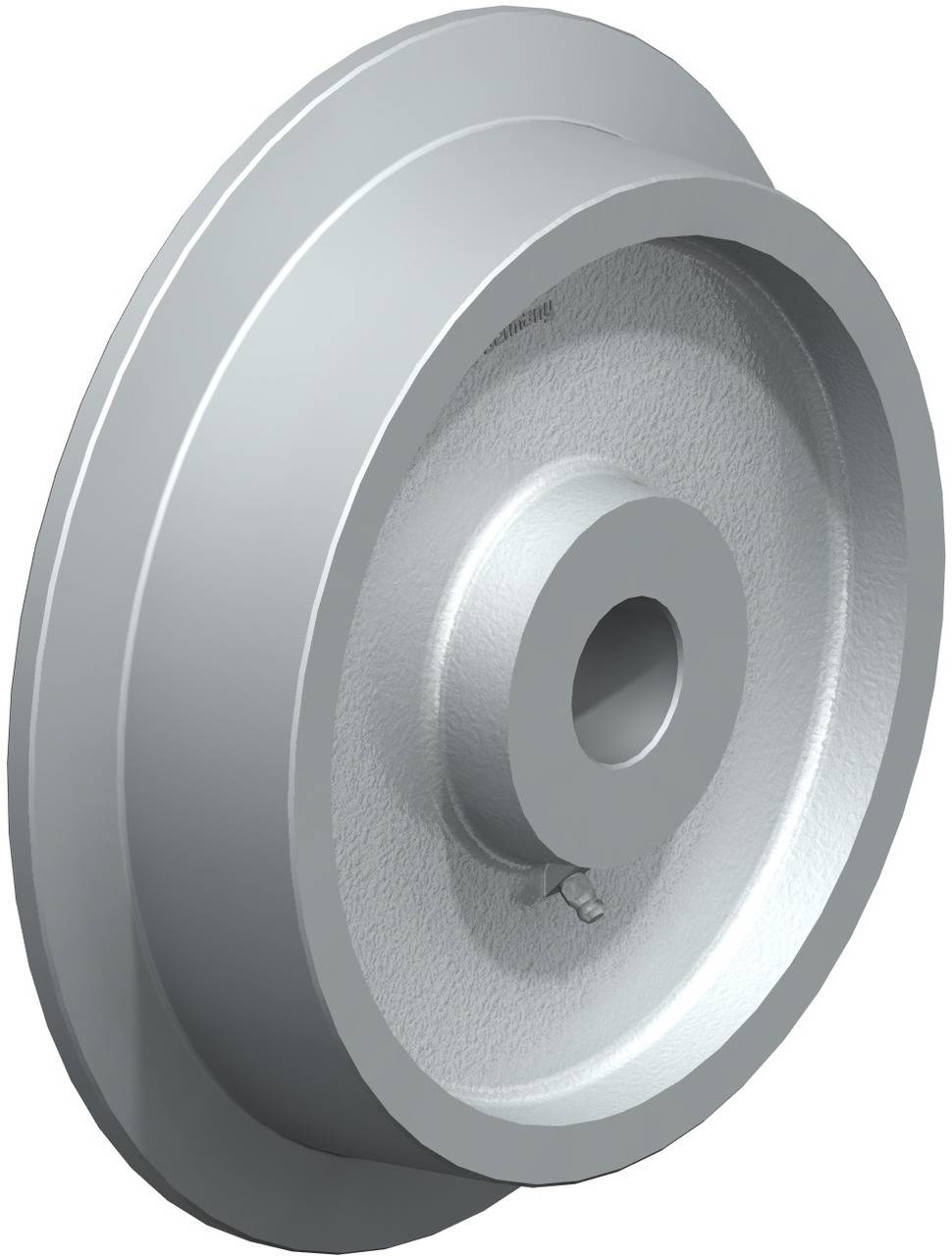 Schmiedeteil: Runde Metallscheibe mit zylindrischer Öffnung in der Mitte, silberne Farbe, möglicherweise ein mechanisches Bauteil.