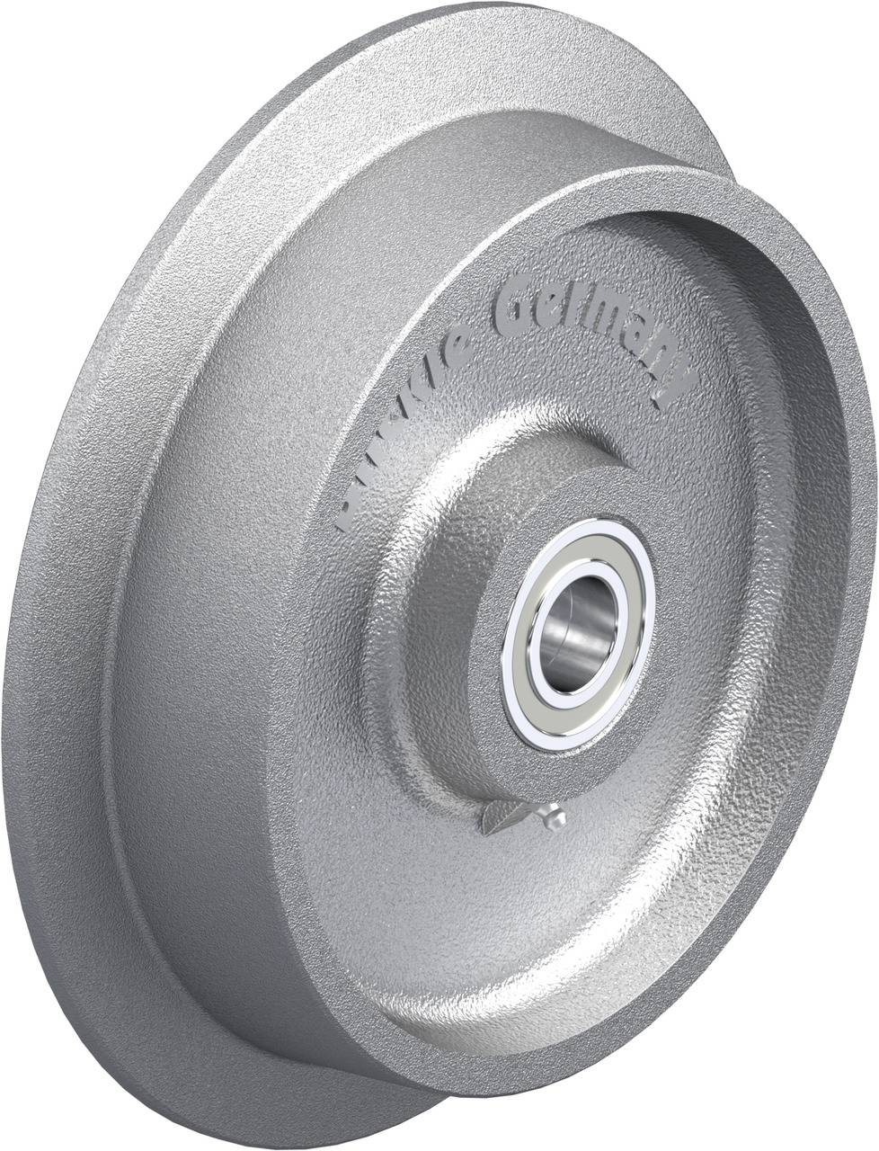 Metallrad mit zentralem Kugellager, geeignet für Schwerlastanwendungen.