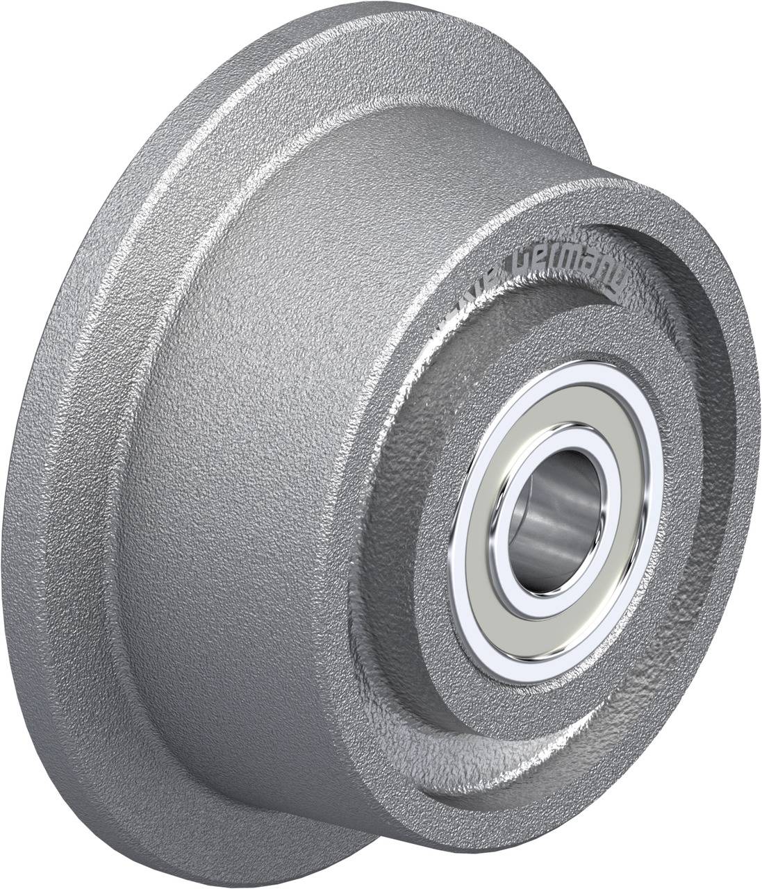 Graues Metallrad mit Lager in der Mitte. Verwendet für Industrieanwendungen.