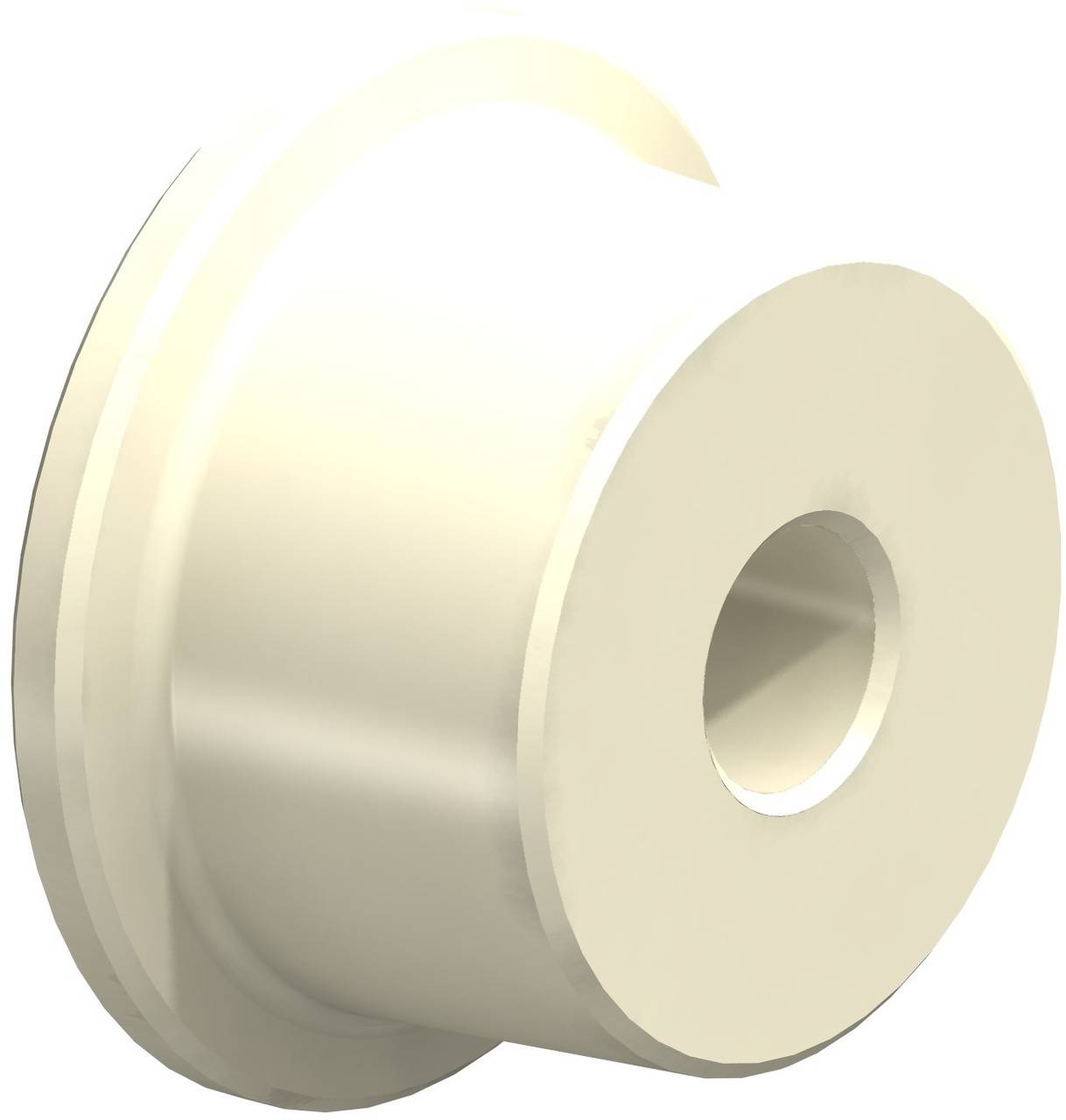 Ein beiger, zylindrischer Kunststoffhalter mit Loch in der Mitte, um ein Objekt zu befestigen oder zu verbinden.