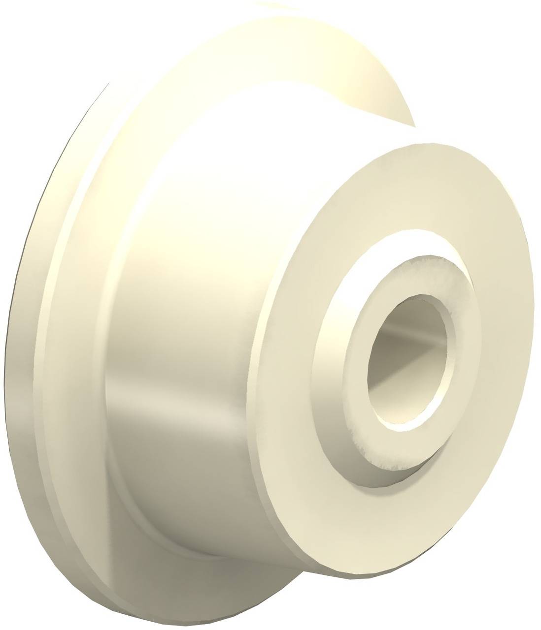 Ein beiger Rohrflansch aus Kunststoff mit kreisförmiger Form und zentraler Öffnung, geeignet für industrielle Anwendungen.