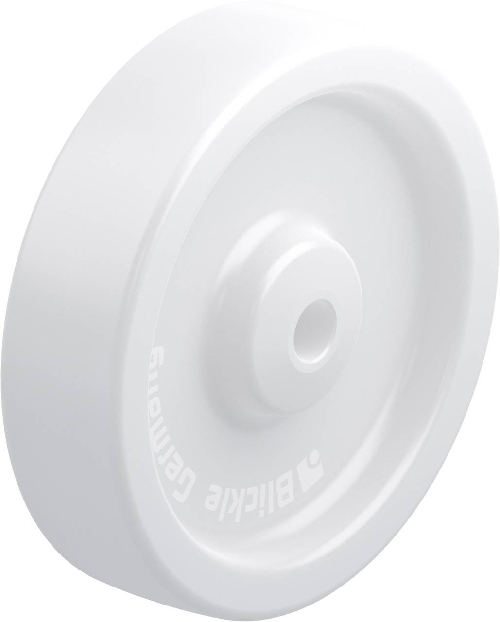 Ein weißes Lego-Rad mit einer zentralen Lochöffnung, passend für Baukonstruktionen oder als Ersatzteil.