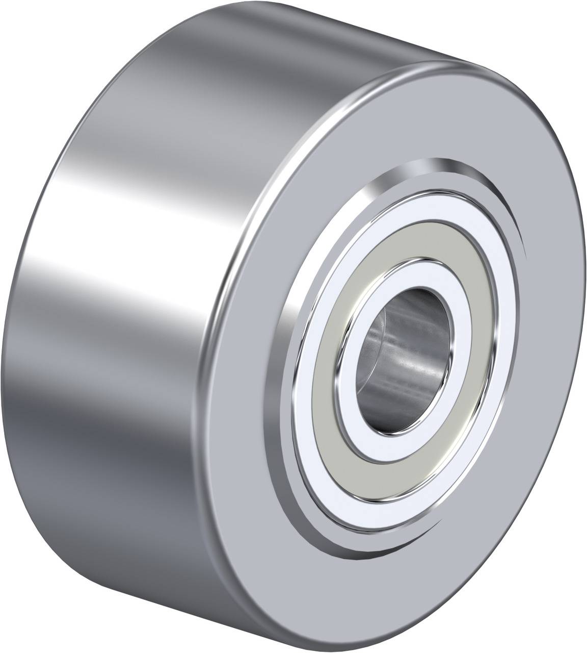 Silbernes Kugellager mit glänzender Oberfläche, zylindrische Form, zeigt die Außen- und Innenringe sowie Kugelreihe.