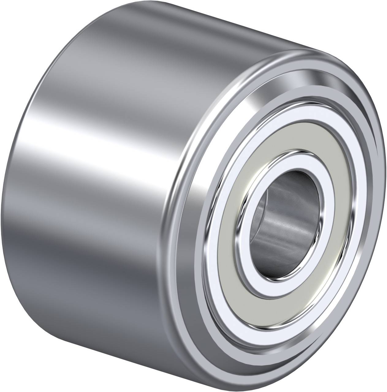 Ein silbernes Kugellager mit glänzender Metalloberfläche. Es zeigt die typische runde Form eines Lagers mit einem zentralen Loch.