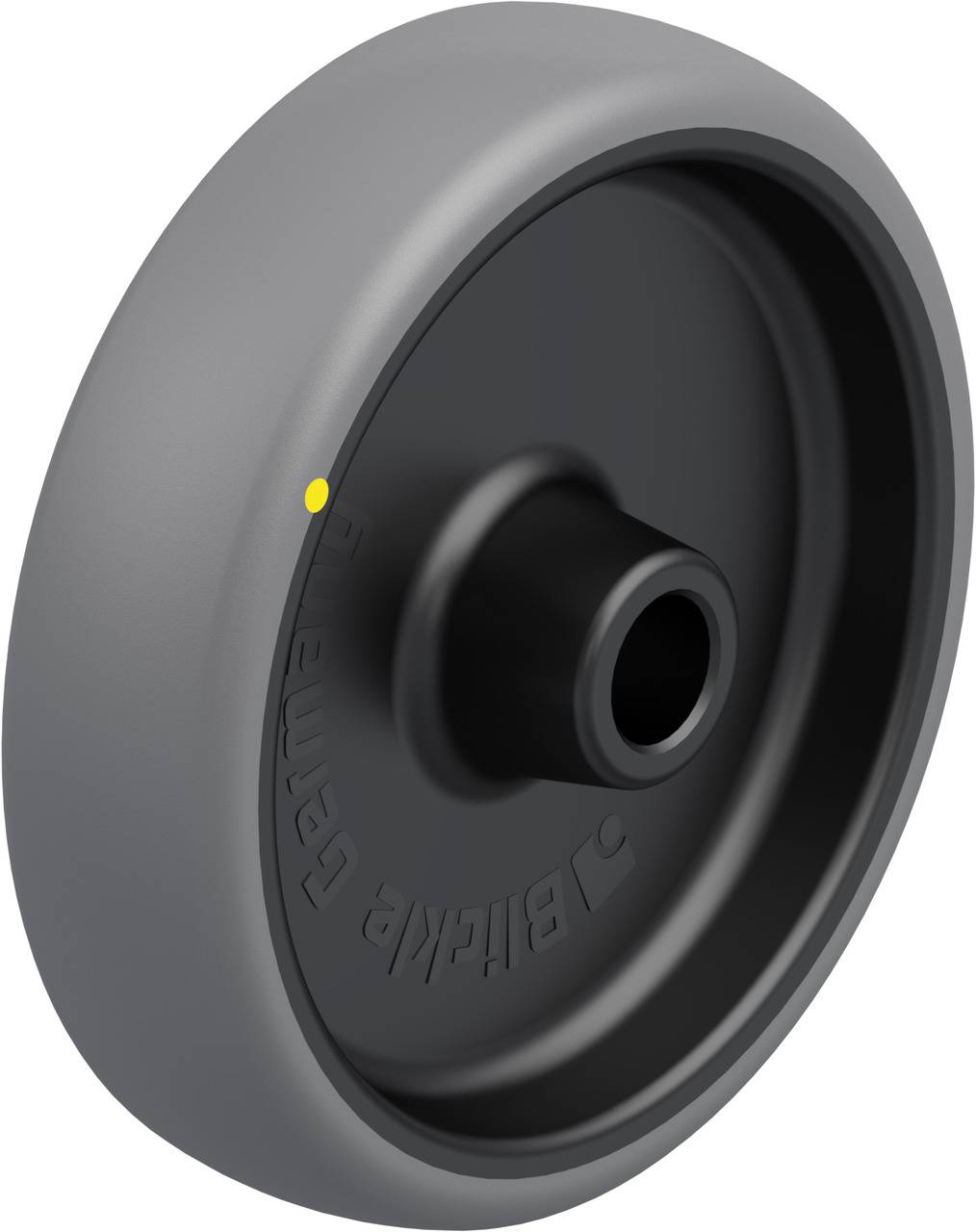 Kunststoffrad mit grauer und schwarzer Farbgebung, robustes Design, geeignet für Möbel oder leichte Geräte.