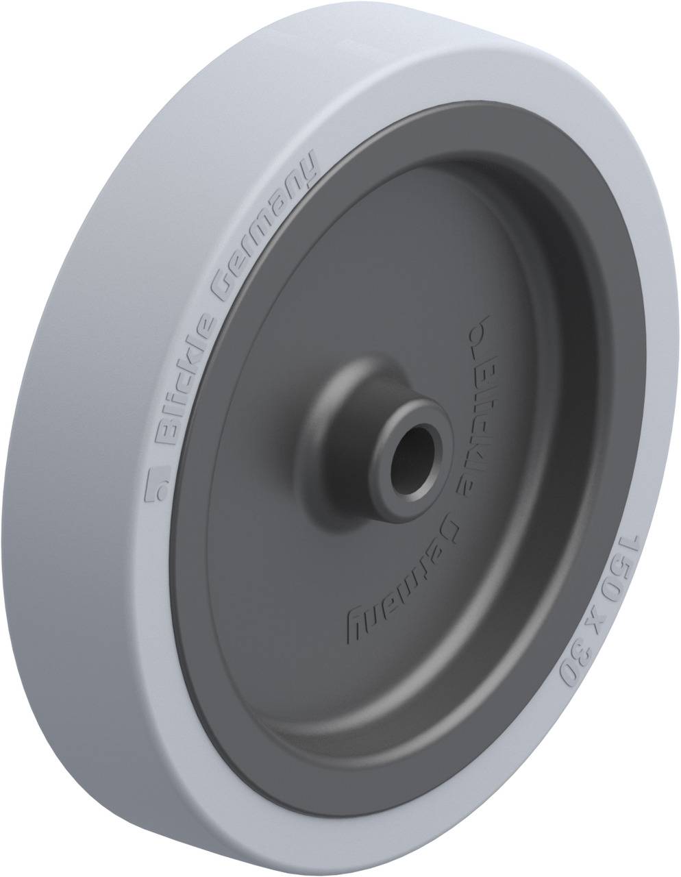 Laufrad aus Kunststoff, grau, geeignet für Möbel oder Transportgeräte, einfache Montage durch zentrales Loch.