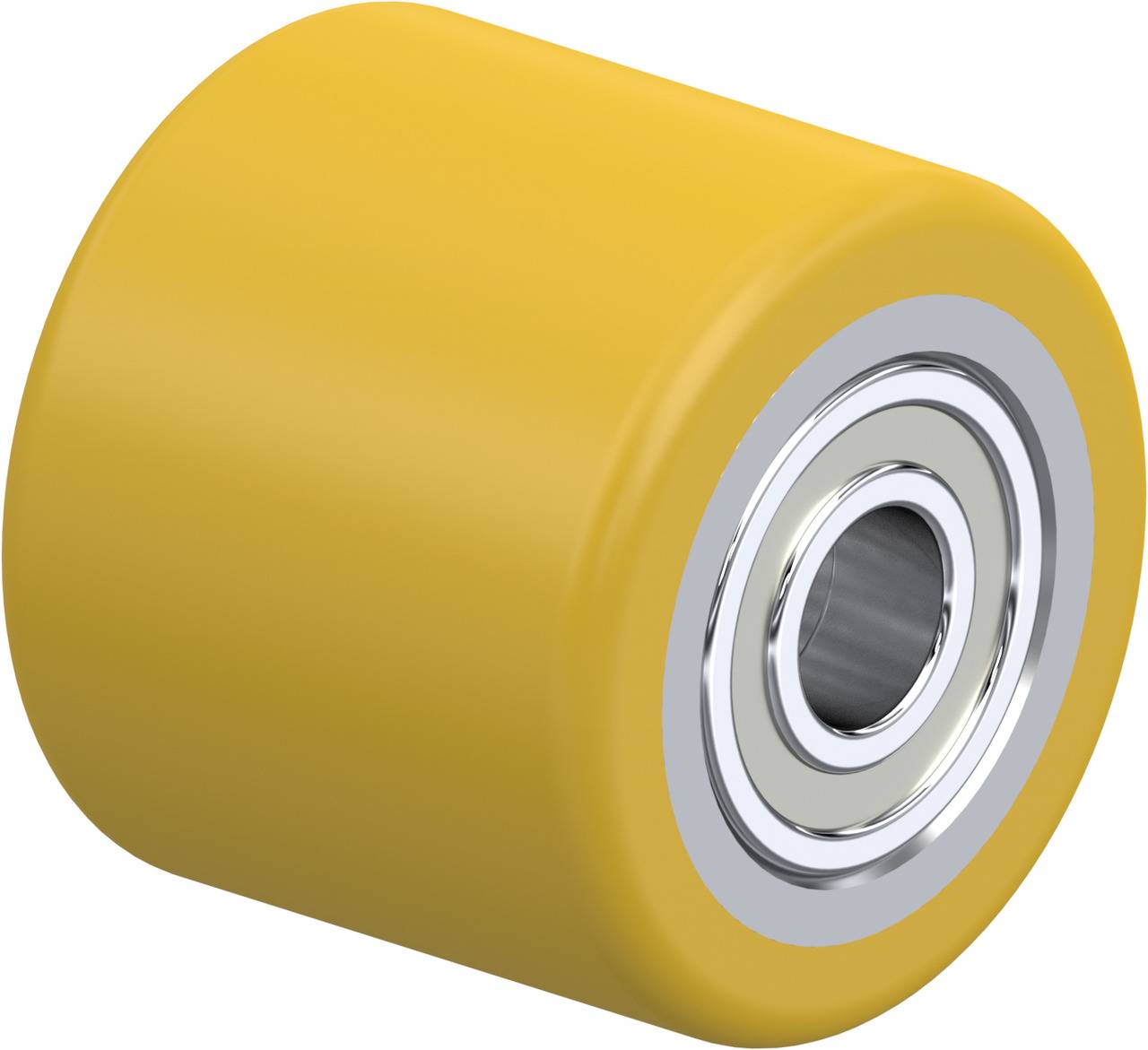 Gelbes Rad mit Metalllager in der Mitte, vor neutralem Hintergrund.