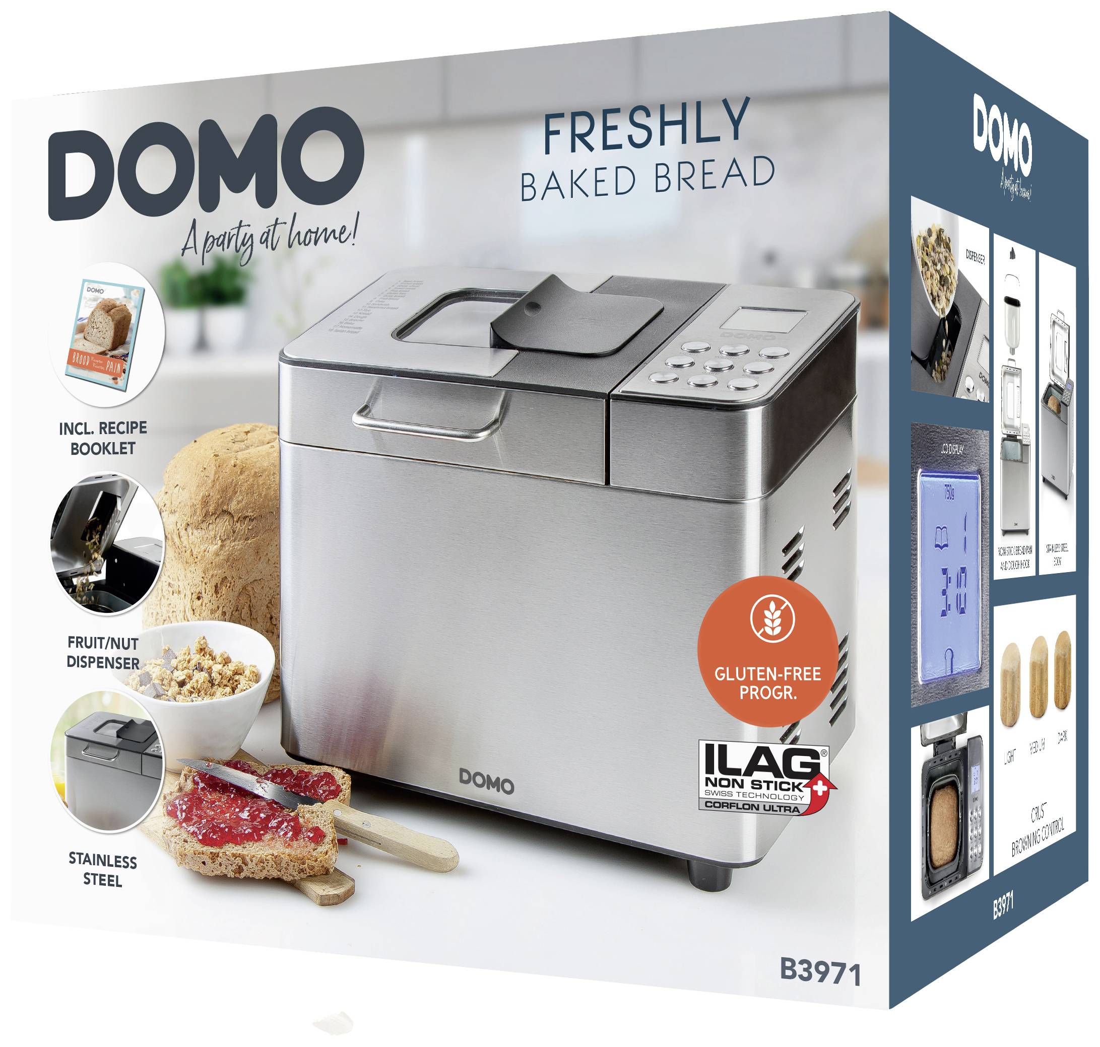 DOMO B3971 Brotbackautomat 1kg Schwarz, Silber (matt)