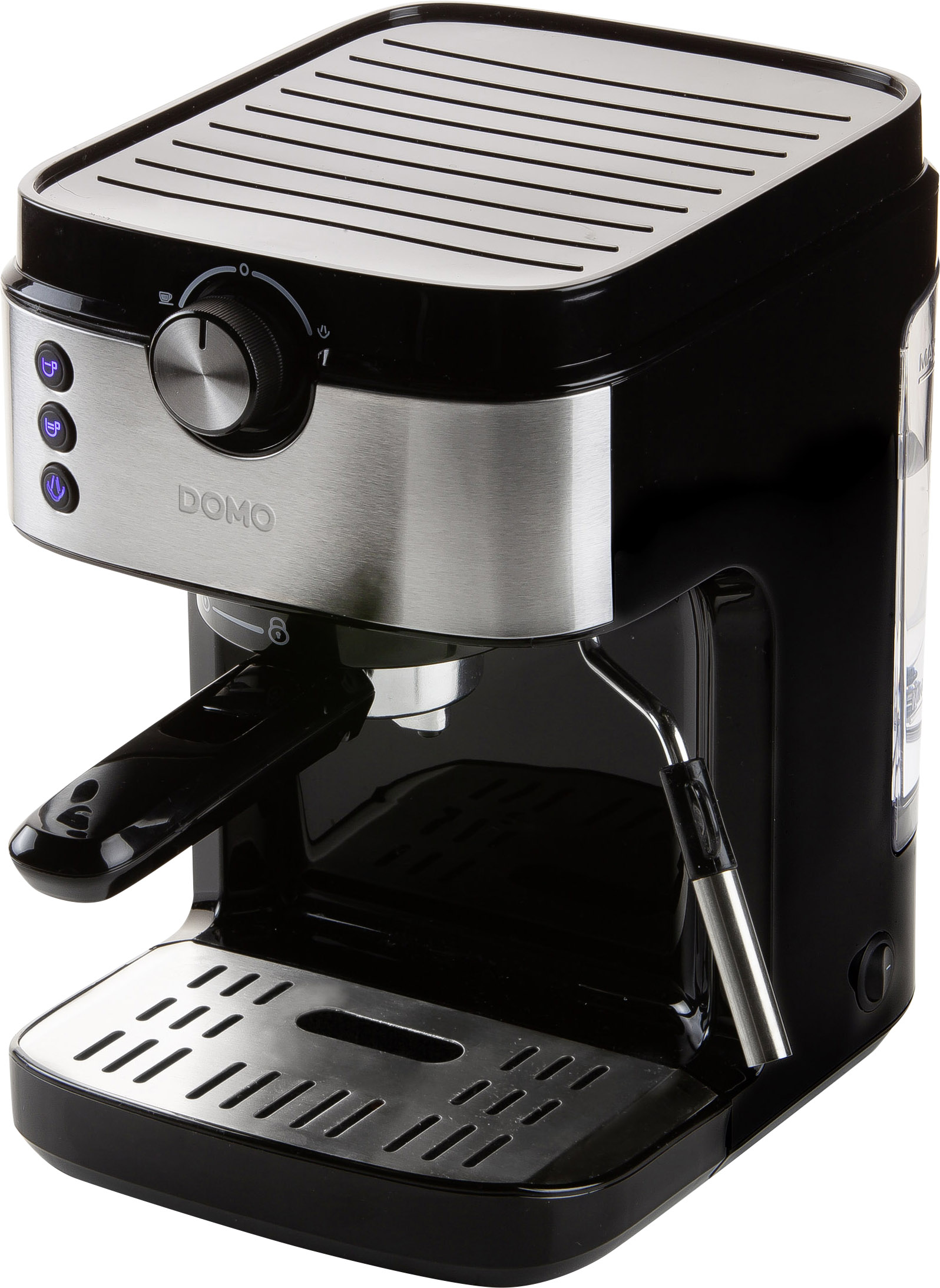 DOMO DO711K Espressomaschine mit Siebträger Schwarz, Edelstahl 1450 W