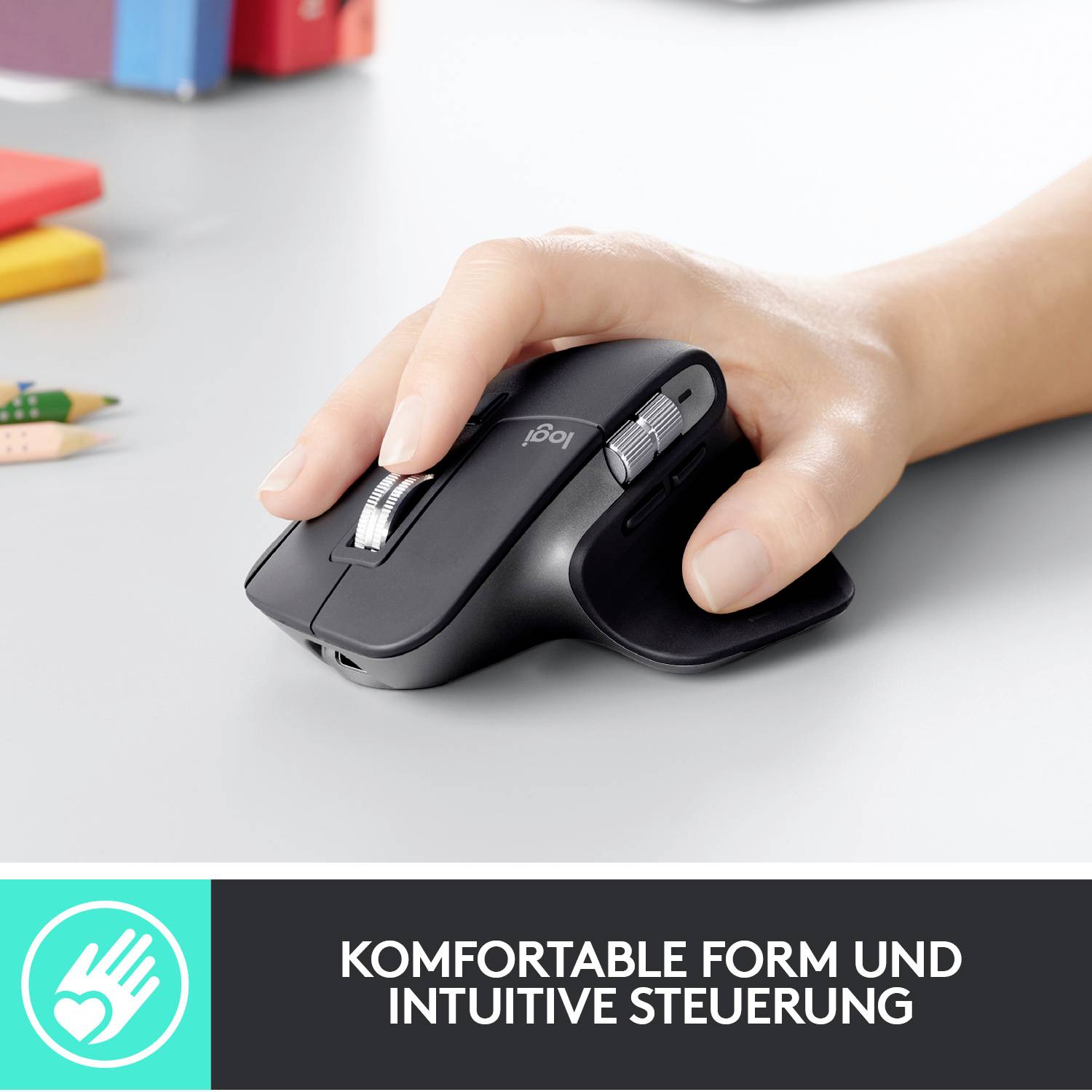 Logitech MX Master 3 Advanced Ergonomische Maus Bluetooth®, Funk Laser Graphit 7 Tasten 4000 dpi Wiederaufladbar, Intelligentes Scrollrad, Daumenr
