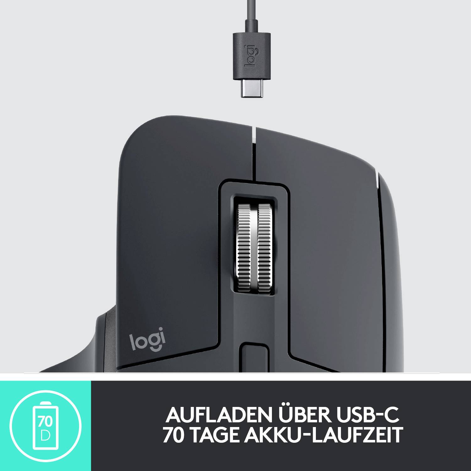 Logitech MX Master 3 Advanced Ergonomische Maus Bluetooth®, Funk Laser Graphit 7 Tasten 4000 dpi Wiederaufladbar, Intelligentes Scrollrad, Daumenr