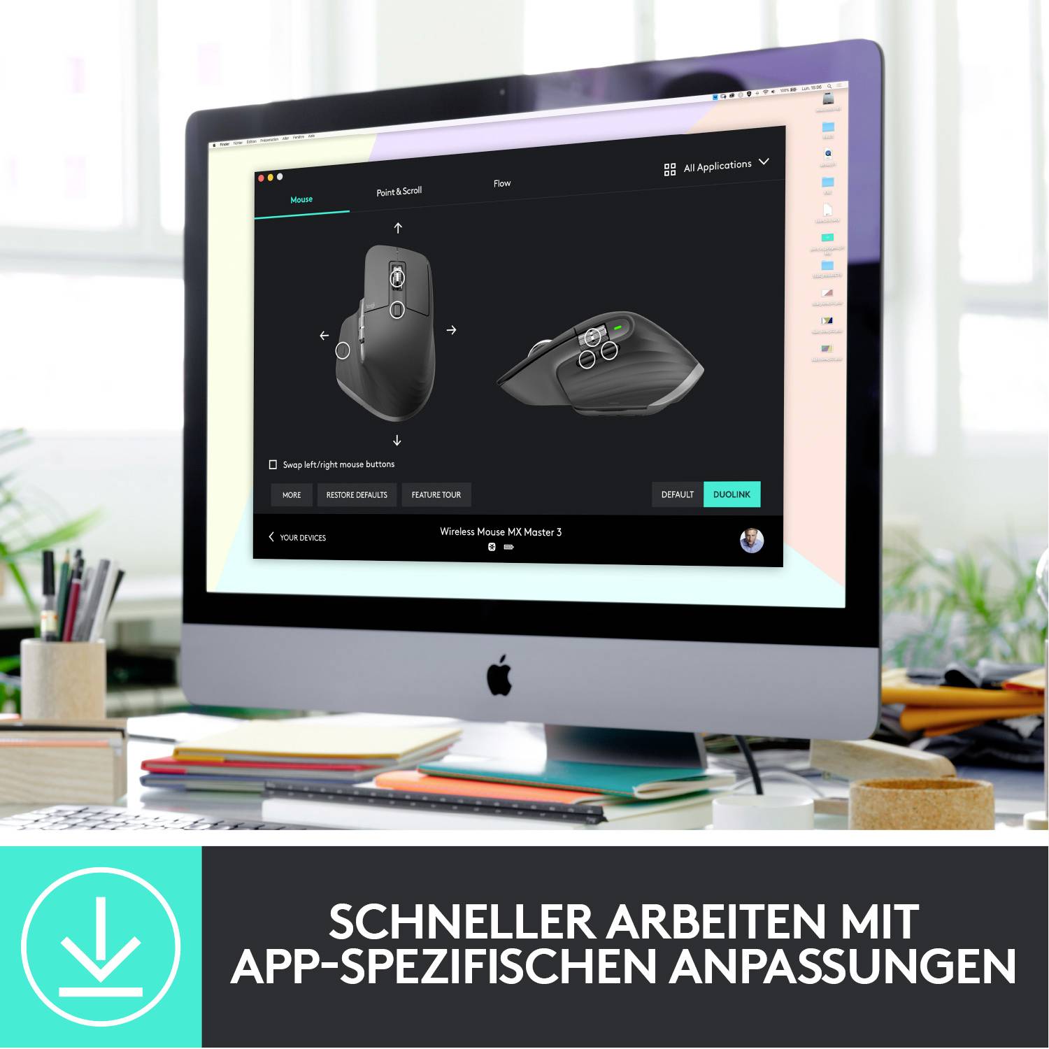 Logitech MX Master 3 Advanced Kabellose ergonomische Maus Bluetooth®, Funk Laser Graphit 7 Tasten 4