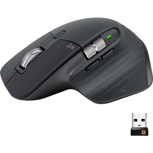 Logitech MX Master 3 Advanced Wireless ergonomic mouse Bluetooth®, Radio Laser Graphite 7 Buttons 4000 dpi Rechargeable, Smart