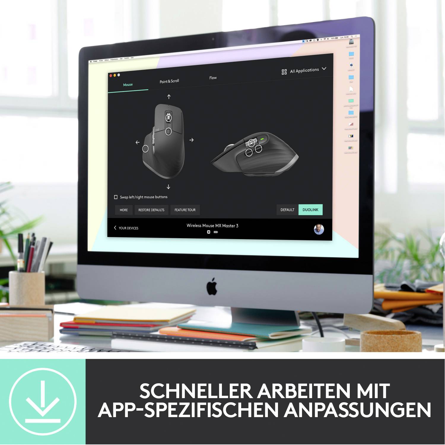 Logitech MX Master 3 Advanced Kabellose ergonomische Maus Bluetooth®, Funk Laser Grau 7 Tasten 4000 dpi Wiederaufladbar