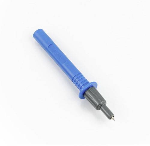 Ein blauer Kugelschreiber auf weißem Hintergrund. Der Stift ist offen und zeigt die Spitze, bereit zum Schreiben.
