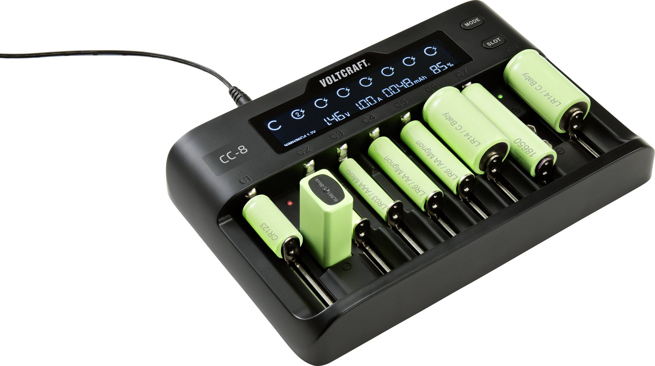 VOLTCRAFT CC-8 + HR03 SE + HR6 SE Rundzellen-Ladegerät LiIon, LiFePO, NiMH, NiCd A, Mignon (AA), Micro (AAA), Mini (AAAA), Baby