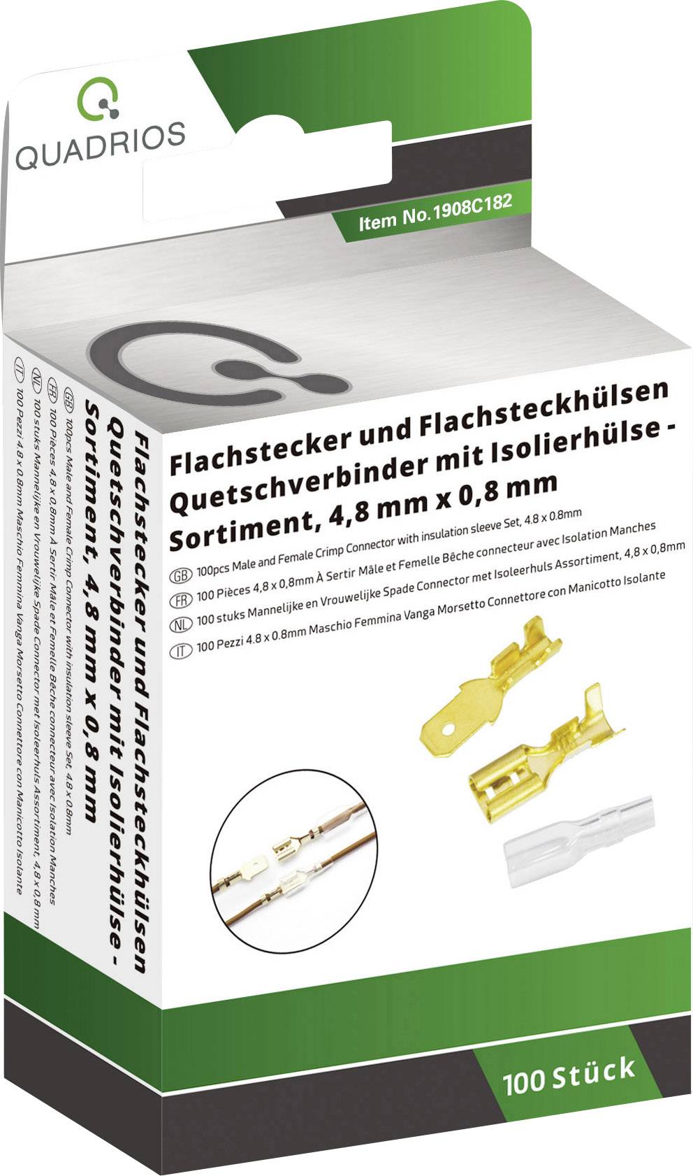 Quadrios 1908C182 Quetschverbinder-Sortiment 0.50 mm² 1 mm² Messing, Transparent 100 Teile