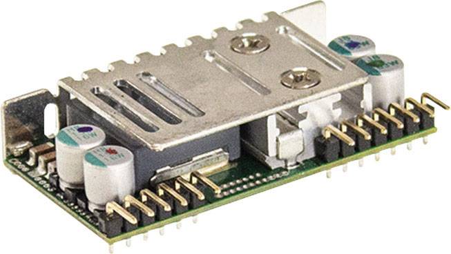 Elektronisches Gerät mit Pins und Kondensatoren. Möglicherweise ein Modul oder eine Komponente für elektronische Schaltungen.