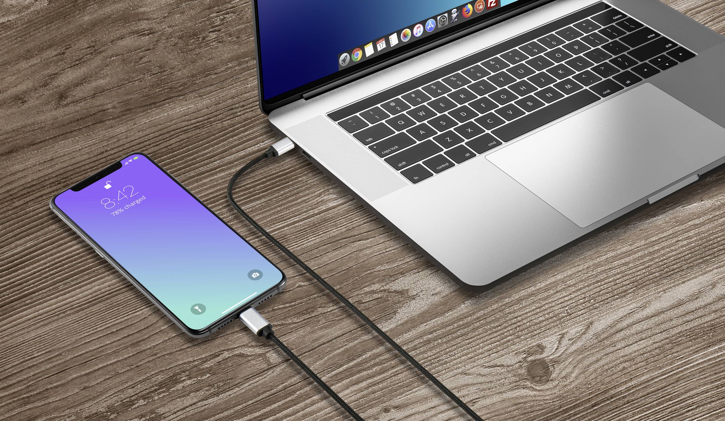 Renkforce USB-Kabel USB-C® Stecker, Apple Lightning Stecker 2.00m Schwarz RF-4353448