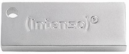 Silberner USB-Stick mit der Aufschrift '(Intenso)'.