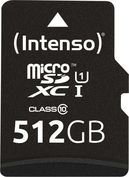 Intenso microSDHC-Karte UHS-I Premium, Klasse 10, 512 GB, mit Adapter auf SD Slot