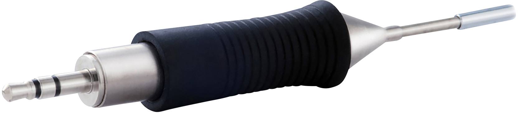 Ein Audioadapter mit schwarz-silbernem Design, bestehend aus einem Metallstecker und einem flexiblen Kabel.