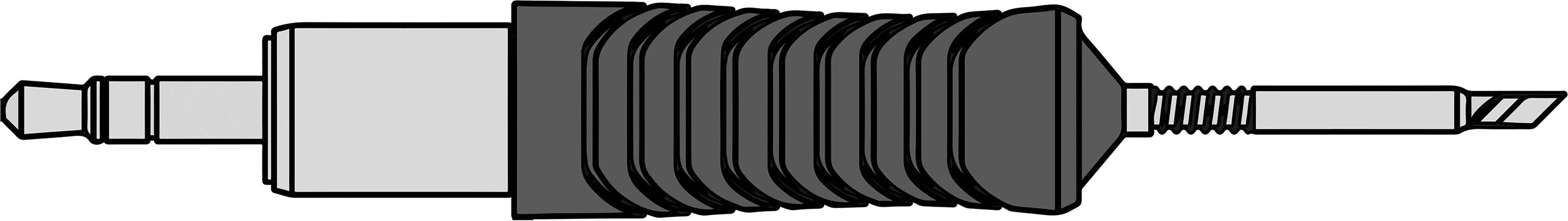 Illustration eines elektrischen Steckers mit einem gerippten, schwarzen Griff und einer Metallspitze.