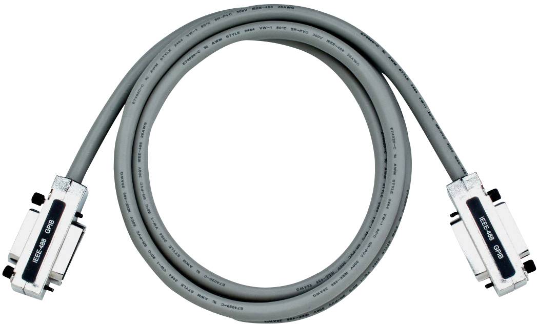 Ein graues VGA-Kabel mit zwei Steckern, das zur Verbindung von Computern mit Monitoren verwendet wird.