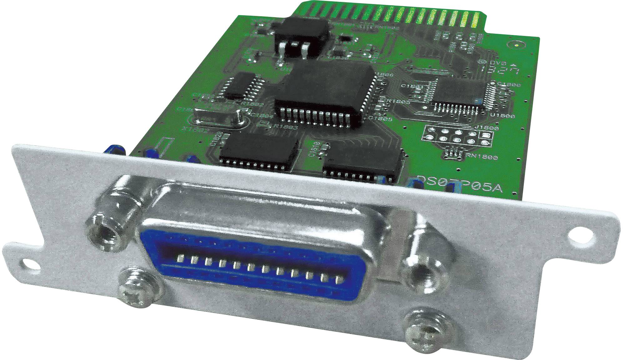 Elektronische Platine mit einer parallelen Schnittstelle, die für den Anschluss von Peripheriegeräten genutzt wird.