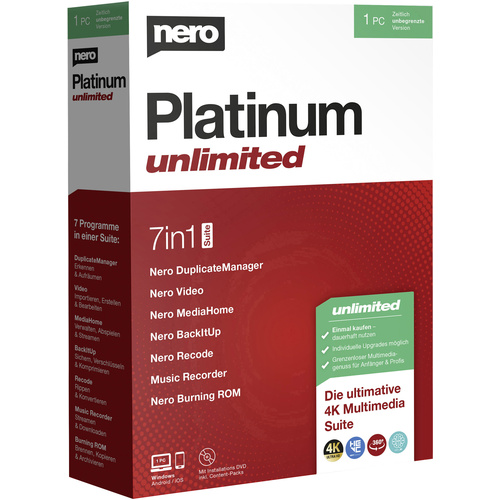 Nero Platinum Unlimited version complète, 1 licence Windows Logiciel de gravure