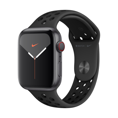 Apple Watch Series 5 Nike Edition GPS + Cellular 44 mm Aluminiumgehäuse Space Grau Sportarmband Schwarz, Anthrazit